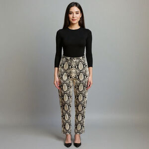 Karen Millen Black Beige Snake Print Pants - Size 4